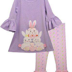 Bonnie Jean baby Girls Easter Bunny Purple Capris 2  piece Set NEW